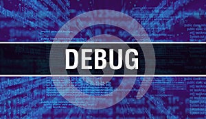 Debug with Digital java code text. Debug and Computer software coding vector concept. Programming coding script java, digital