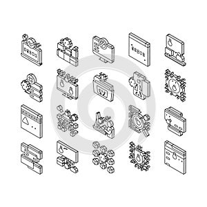 Debug Research And Fix Collection isometric icons set vector