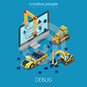Debug software code building debugging huge bug vector isometric