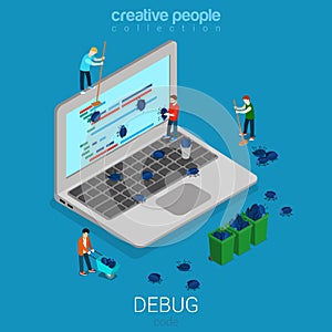 Debug software technology debugs huge bug flat isometric vector