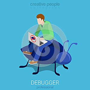 Debugger profession programmer code debug flat vector isometric