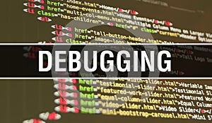 Debugging concept illustration using code for developing programs and app. Debugging website code with colourful tags in browser