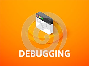 Debugging isometric icon, isolated on color background