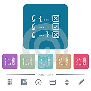 Debugging program flat icons on color rounded square backgrounds
