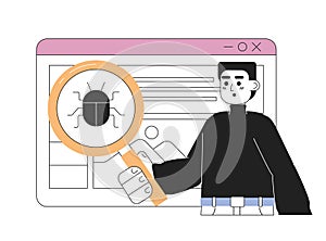 Debugging web application line concept vector spot illustration
