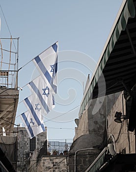 DEC 2019 - Jerusalem ISRAEL old city way with Israeli flags