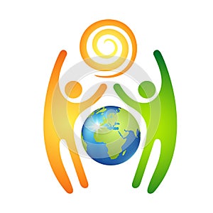 Two man protection globe Earth.