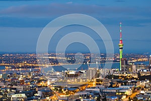 2017, DEC 4 - Auckland, New Zealand, Panorama view of Auckland Skytower and buildings. View from Mt. Eden I