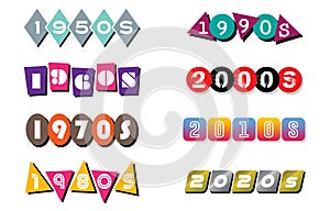 Decade Banners and Labels for the 1950s, 1960s, 1970s, 1980s, 1990s, 2000s, 2010s, and  2020s | Illustrated Year Clipart