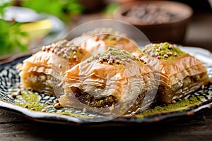 Decadent Baklava arabian dessert. Generate Ai