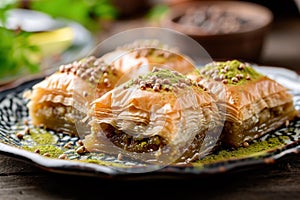Decadent Baklava arabian dessert. Generate Ai photo