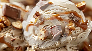 Decadent Caramel Drizzle on Scoops of Nutty Chocolate Chunk Ice Cream photo