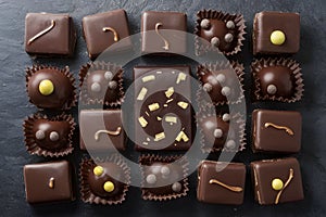 Decadent chocolate blocks, indulgent dark chocolate bar segments