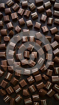 Decadent chocolate blocks, indulgent dark chocolate bar segments