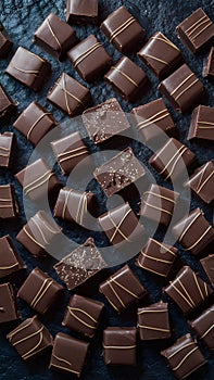 Decadent chocolate blocks, indulgent dark chocolate bar segments