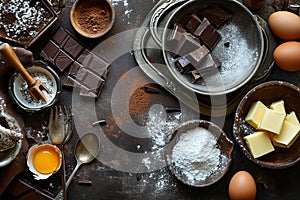 Decadent Chocolate Brownie Ingredients on Marble Surface