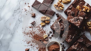 Decadent Chocolate Brownie Ingredients on Marble Surface