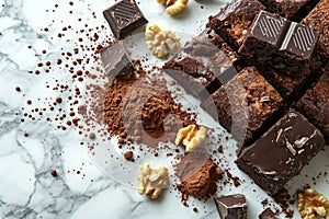 Decadent Chocolate Brownie Ingredients on Marble Surface