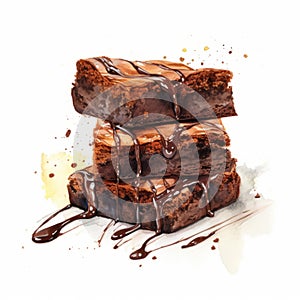 Decadent Chocolate Brownies With Drizzles - Watercolor Painting photo
