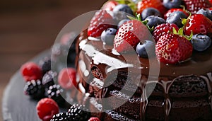 Decadent chocolate cake with fresh berries on top for a special occasion