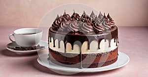 A decadent chocolate cake with layers of ganache and frosting