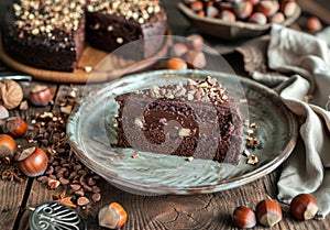 Decadent chocolate cake with nuts