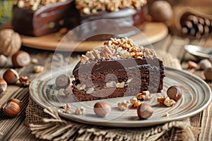 Decadent chocolate cake with nuts