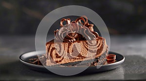 Decadent Chocolate Cheesecake with Elegant Shavings on Plate