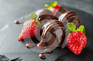 Decadent chocolate-covered strawberries photo
