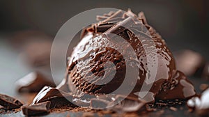 Decadent chocolate ice cream topped with rich chocolate shavings