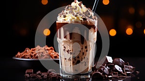 Decadent Chocolate Iced Frappe with Whipped Cream and Shavings.Generative ai