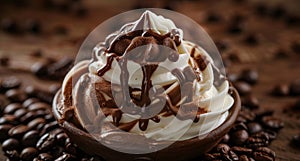 Decadent Chocolate and Vanilla Ice Cream Sundae Drizzled with Chocolate Sauce