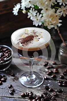 Decadent Coffee Cocktail with Cream and Beans photo