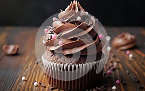 Decadent Delight Chocolate Cupcake with Luscious Frosting. Generative AI