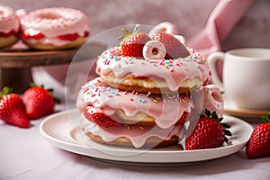 Decadent Delights Twin Towers of Fluffy Strawberry Donuts Adorned with Exquisite Decor