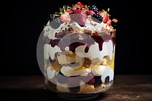 Decadent Trifle dessert chocolate closeup. Generate Ai photo