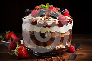 Decadent Trifle dessert chocolate food. Generate Ai photo