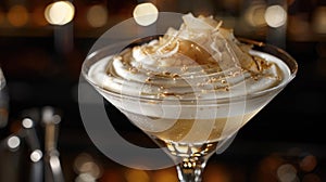 Decadent Truffle Martini. A lavish truffle martini takes center stage, its creamy froth topped with delicate chocolate
