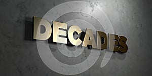 Decades - Gold sign mounted on glossy marble wall - 3D rendered royalty free stock illustration