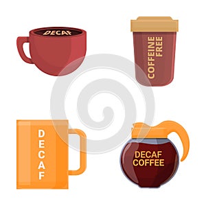 Decaf coffee icons set cartoon vector. Cup and teapot of decaf coffee