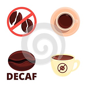 Decaf icons set cartoon vector. Cup of hot decaf coffee photo
