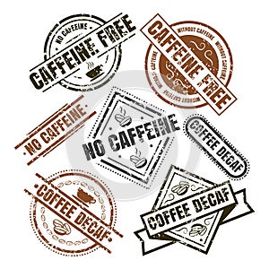 Decaffeinated labels in black and brown colors set