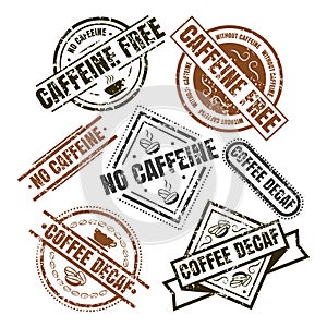 Decaffeinated labels in black and brown colors set photo