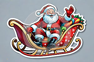 Decal sticker label Santa Claus red sleigh Christmas cheer