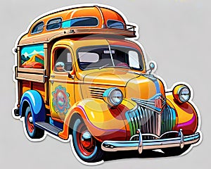 Decal sticker label vintage hippie camper pickup comedy