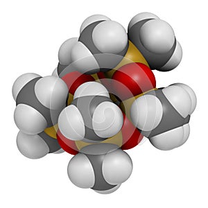 Decamethylcyclopentasiloxane (D5) molecule. Cyclic silicone chemical, frequently used in cosmetics (deodorants, sunblocks, hair