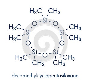 Decamethylcyclopentasiloxane D5 molecule. Cyclic silicone chemical, frequently used in cosmetics deodorants, sunblocks, hair.