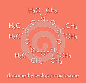 Decamethylcyclopentasiloxane D5 molecule. Cyclic silicone chemical, frequently used in cosmetics deodorants, sunblocks, hair.