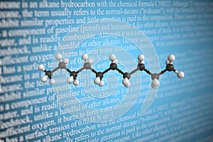 Decane scientific molecular model, 3D rendering