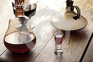 Decanter with glass.of liqueur.